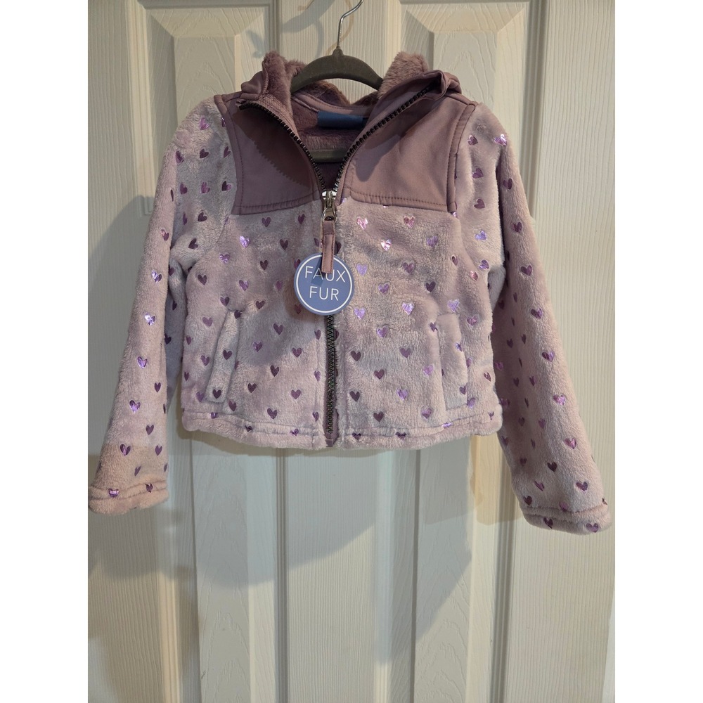 Weather Club Toddler Girls Lavender Faux Fur Heart Hooded Jacket Size 3T Purple